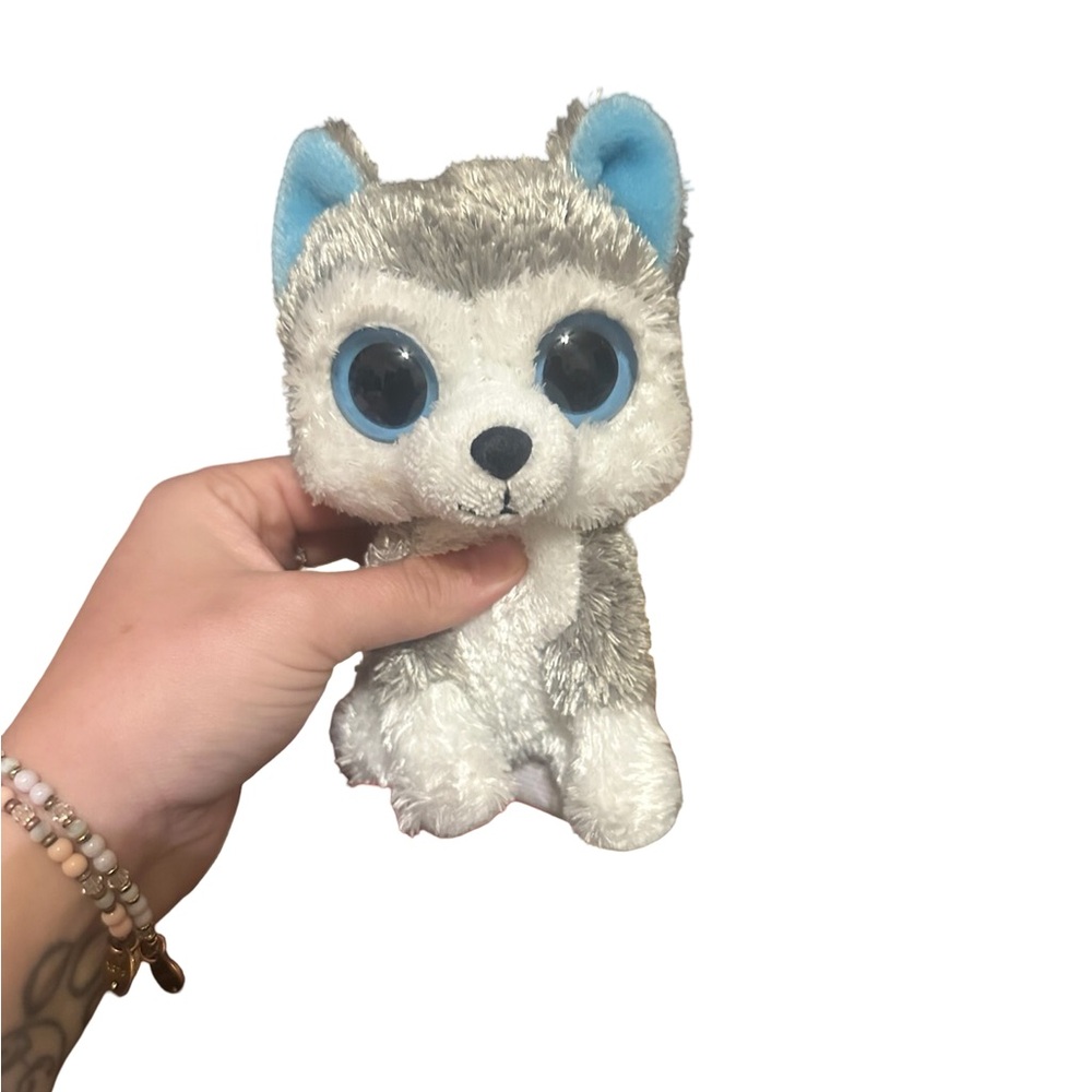 Gray & White Plush Husky with Big Blue Eyes